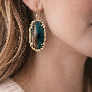 Kendra Scott Elle Drop Earrings – Teal Apatite / Tiger’s Eye Gold NWOT
